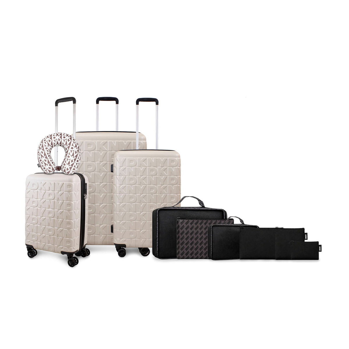 Set Maletas S+M+L Meghan beige + Almohada + Organizador beige