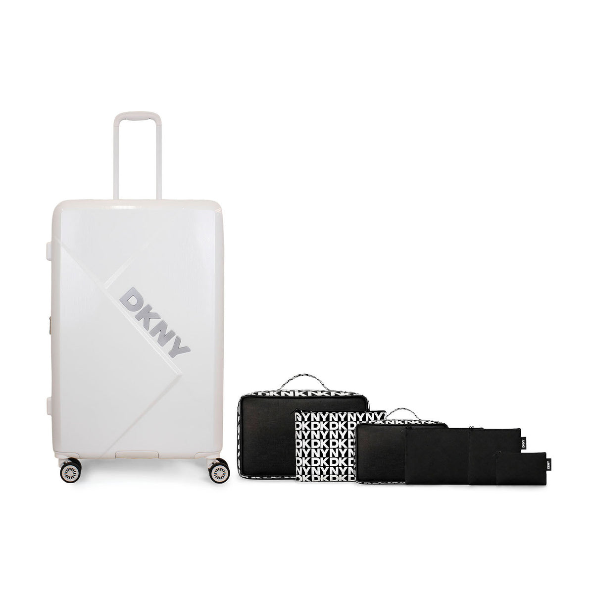 Pack Maleta Grande DKNY Your Call blanca + 6 organizadores de viaje blanco