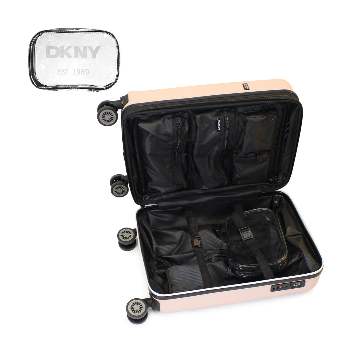 Pack 2 Maleta S+L Soho rosada + Almohada + 6 organizadores de viaje DKNY