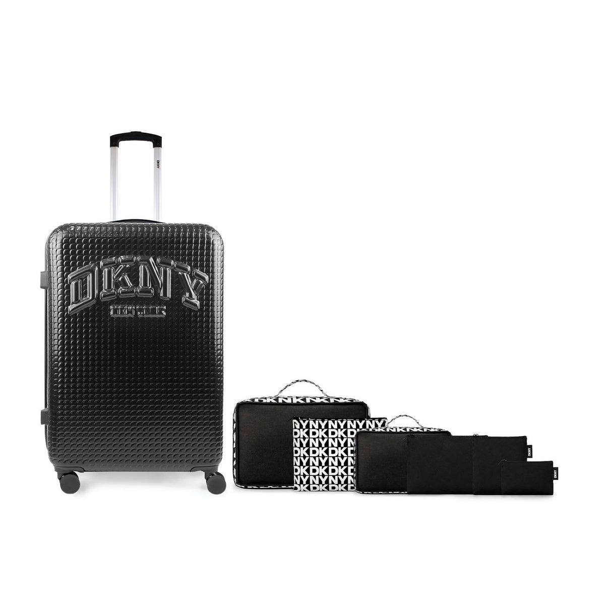 Pack Maleta Grande DKNY Hot Town negra + Set 6 Organizadores de Viaje blanco