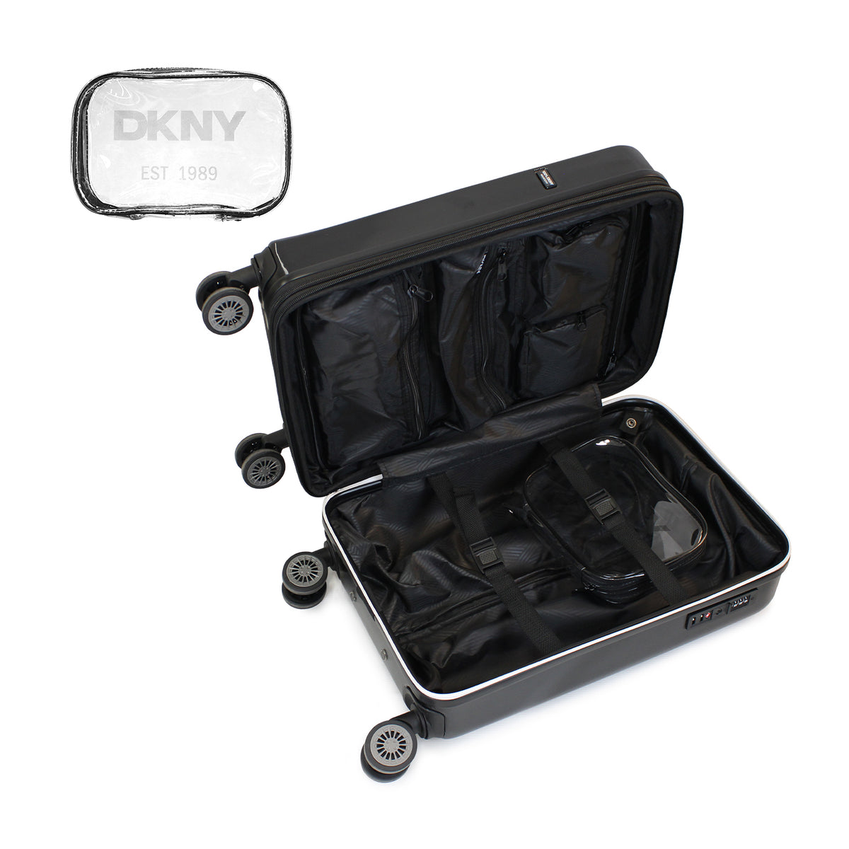 Pack 2 Maleta S+L Soho negra + Almohada de Viaje Varisty fucsia DKNY