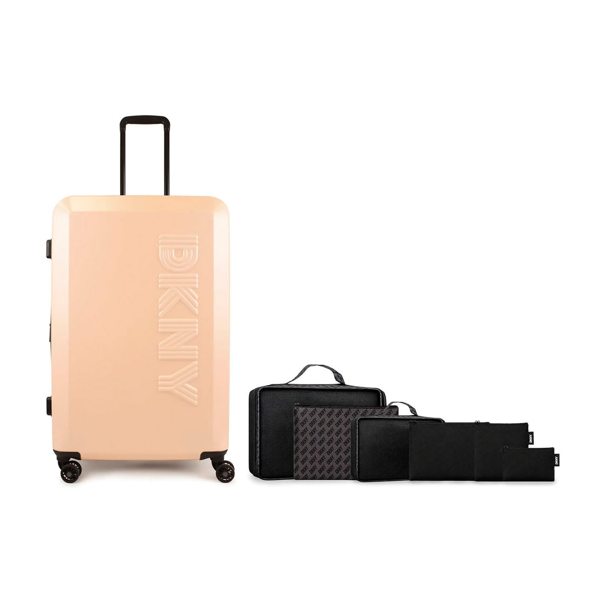 Pack Maleta Grande DKNY Beveled rosada + Organizador de viaje 6 Piezas Café