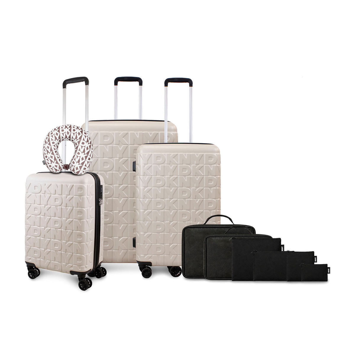 Set Maletas S+M+L Meghan beige + Almohada + Organizador negro