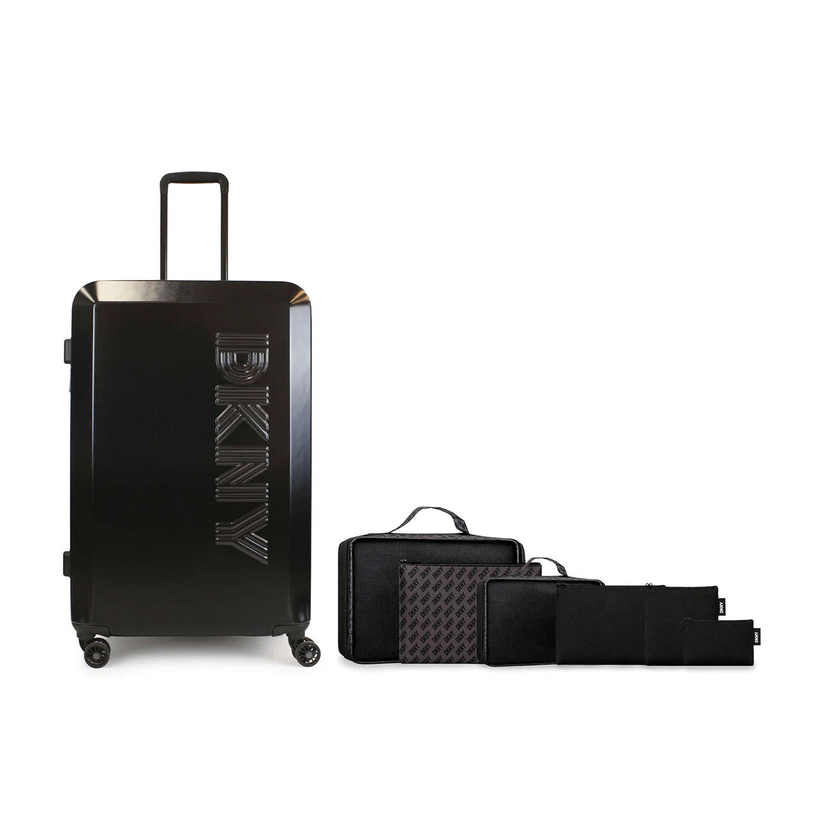 Pack Maleta Grande DKNY Beveled negra + Organizador de viaje 6 Piezas Café