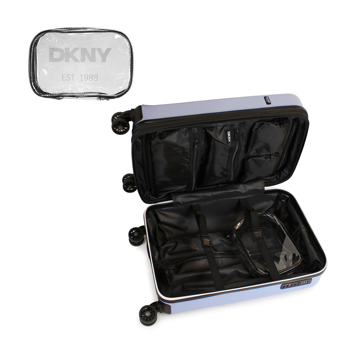 Pack Maleta Cabina 10kg DKNY Beveled celeste + Almohada de Viaje Memory Foam