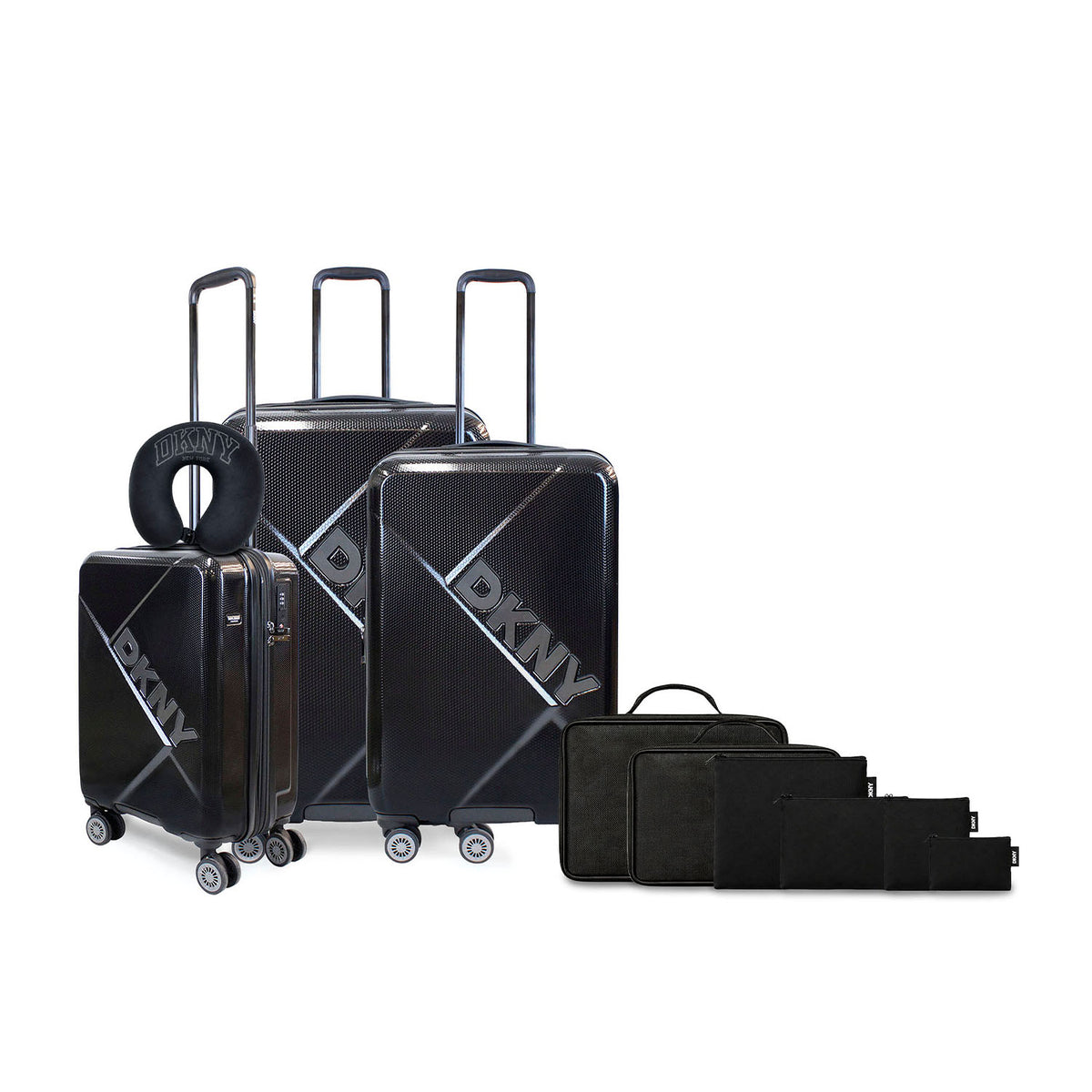 Set 3 Maletas DKNY Your Call negra + Almohada + 6 organizadores negro