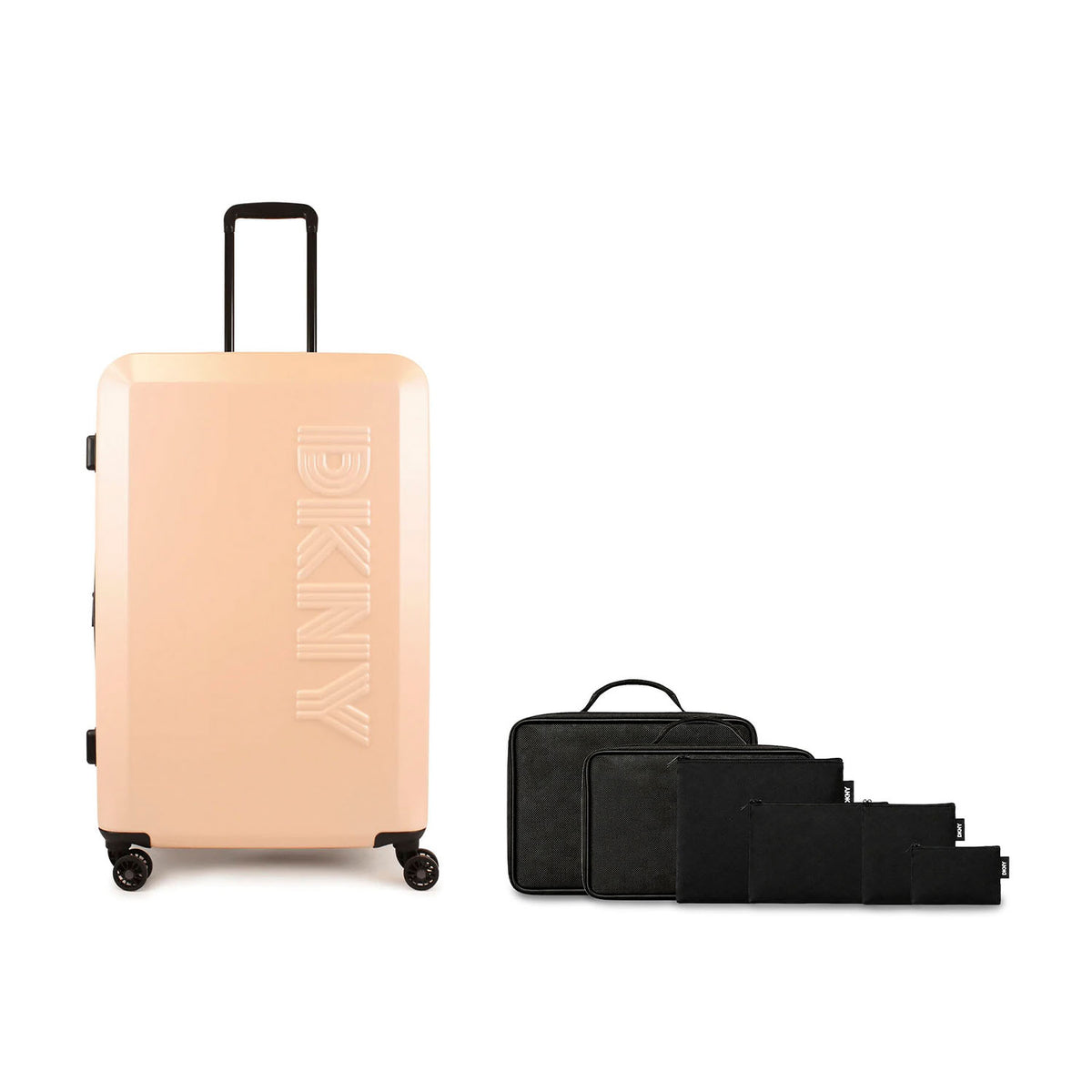 Pack Maleta Grande DKNY Beveled rosada + Organizador de viaje 6 Piezas negro