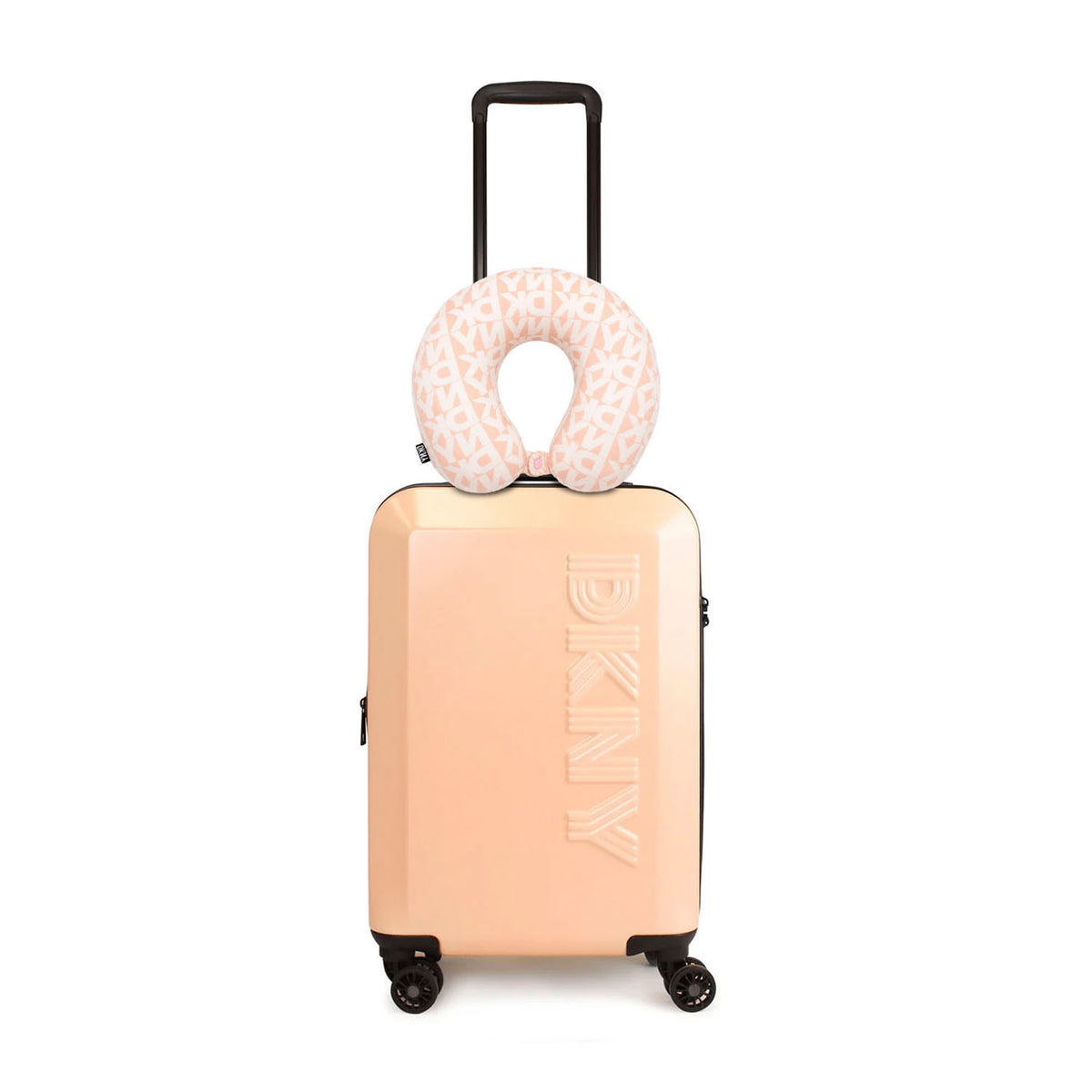 Pack Maleta Cabina 10kg DKNY Beveled rosada + Almohada de Viaje Memory Foam