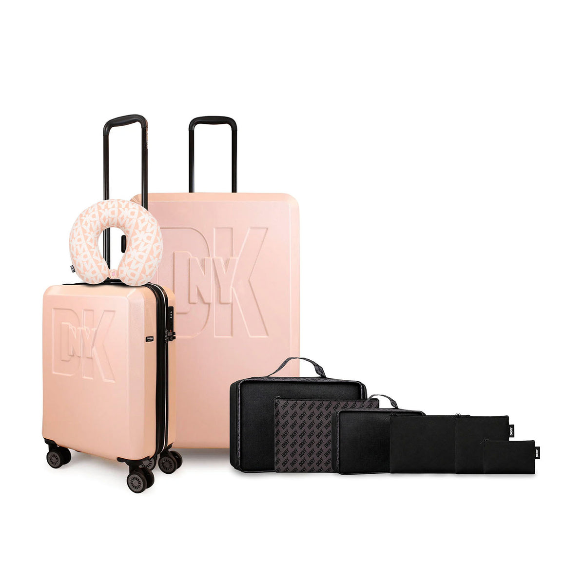 Pack 2 Maleta S+L Soho rosada + Almohada + 6 organizadores de viaje DKNY