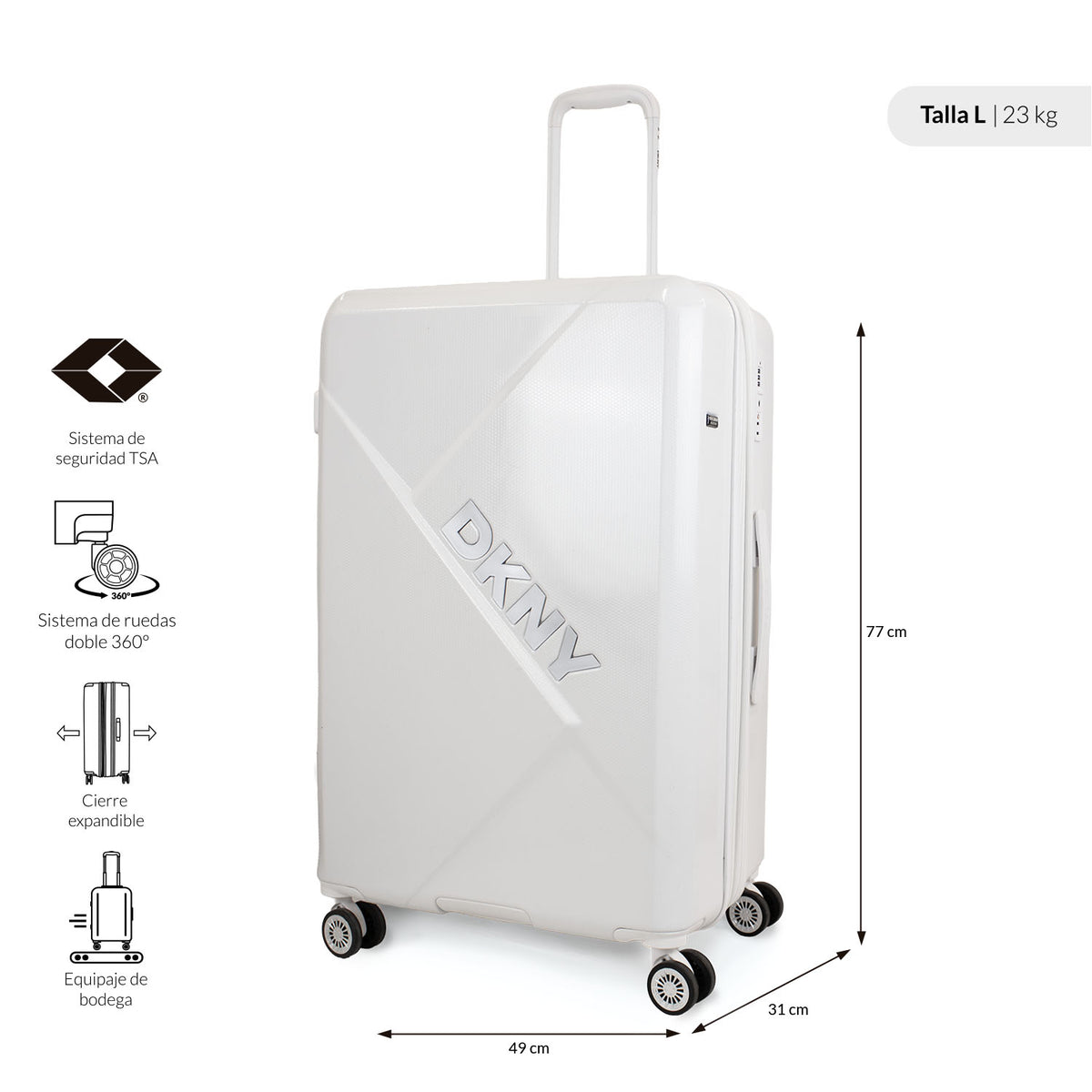 Pack Maleta Grande DKNY Your Call blanca + 6 organizadores de viaje blanco