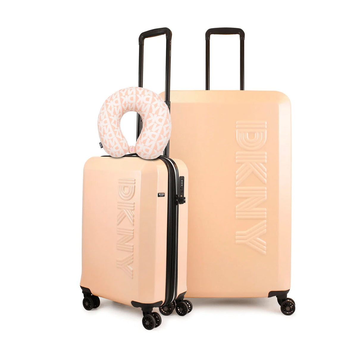 Pack 2 Maletas Beveled S+L + Almohada de Viaje Memory Foam rosa
